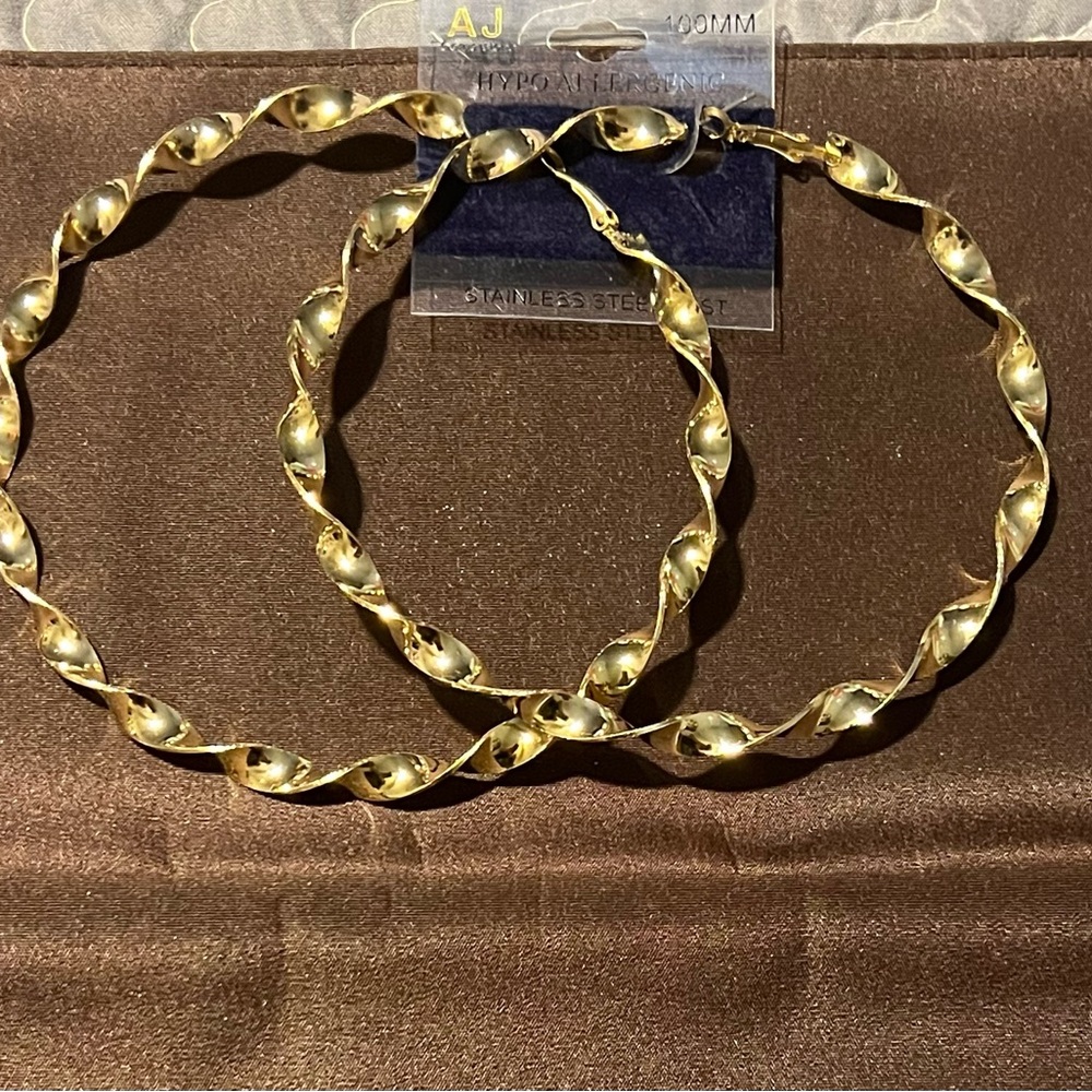 Gold Twisted Hoop Earrings - Large Statement Hoops